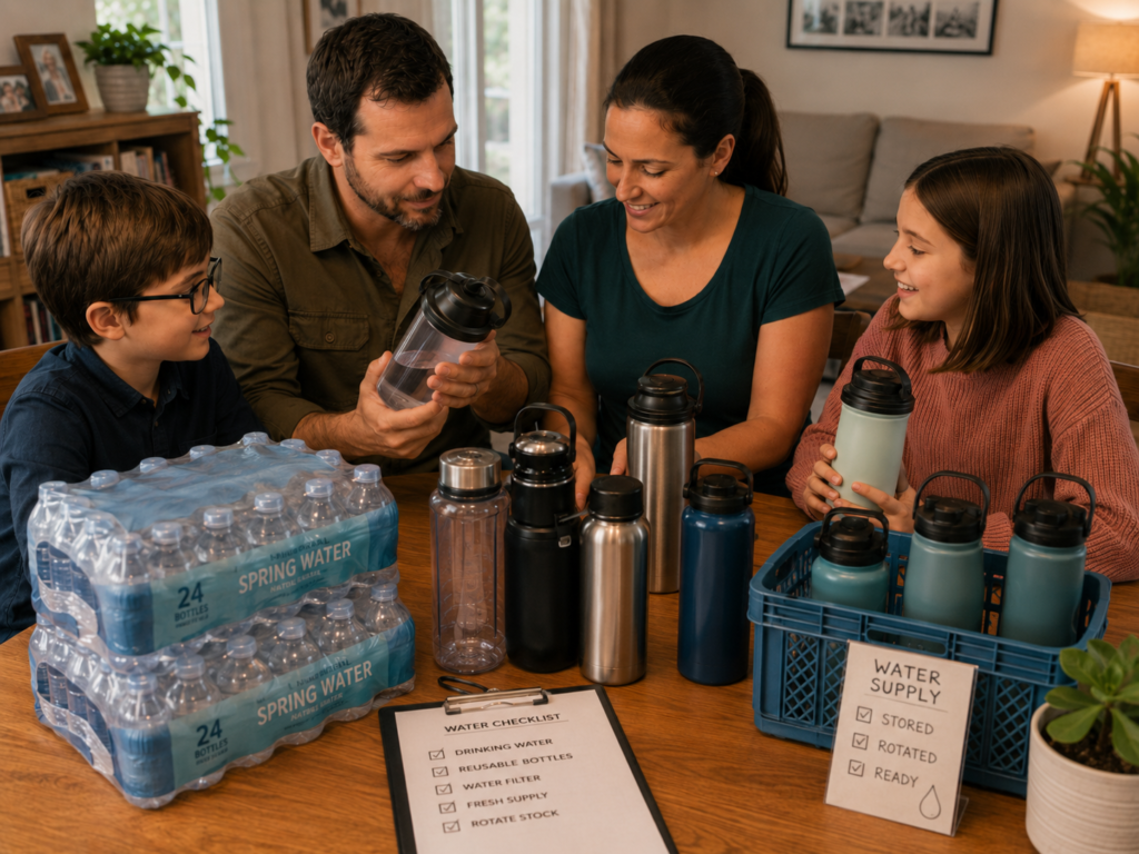 Réserve d’eau raisonnable organisée à la maison pour une préparation 72h