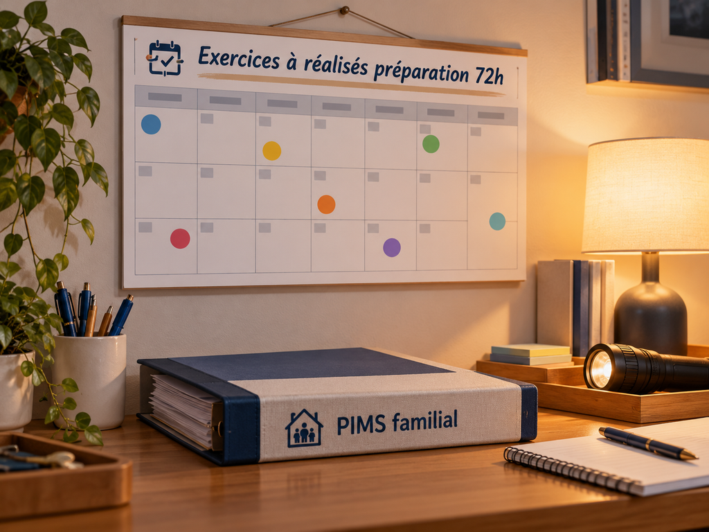 Calendrier familial avec sept exercices de préparation répartis sur plusieurs semaines